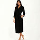 Long Lightweight Robe with Shawl Collar Tie Waist Belt Front Pockets Soft Knit Robe