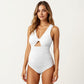 Maternity Striped Twist Front One-Piece Swimsuit with Keyhole Cutout