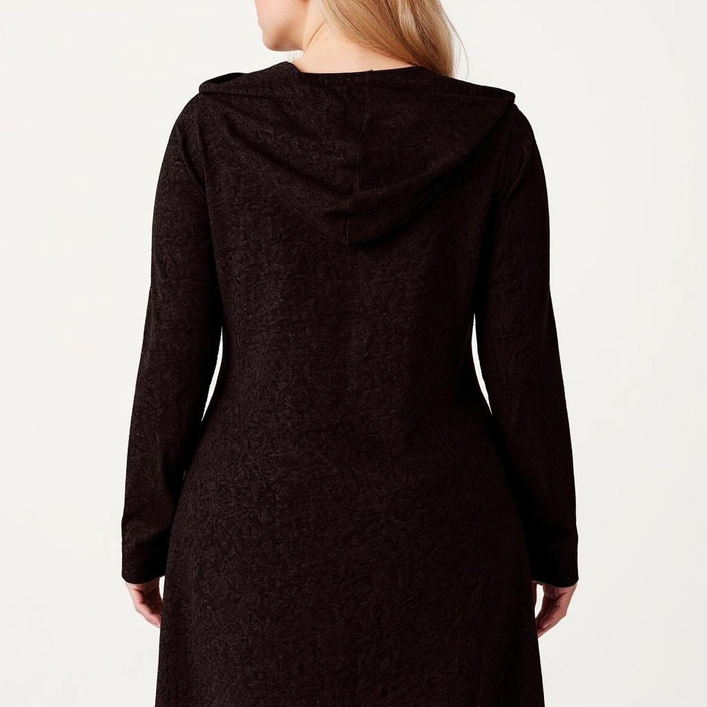 Plus Size Long Sleeve Hooded Maxi Dress with Relaxed Fit Silhouette and Soft Flowy Hem
