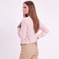 Striped Long Sleeve Split Neck Blouse with Button Placket