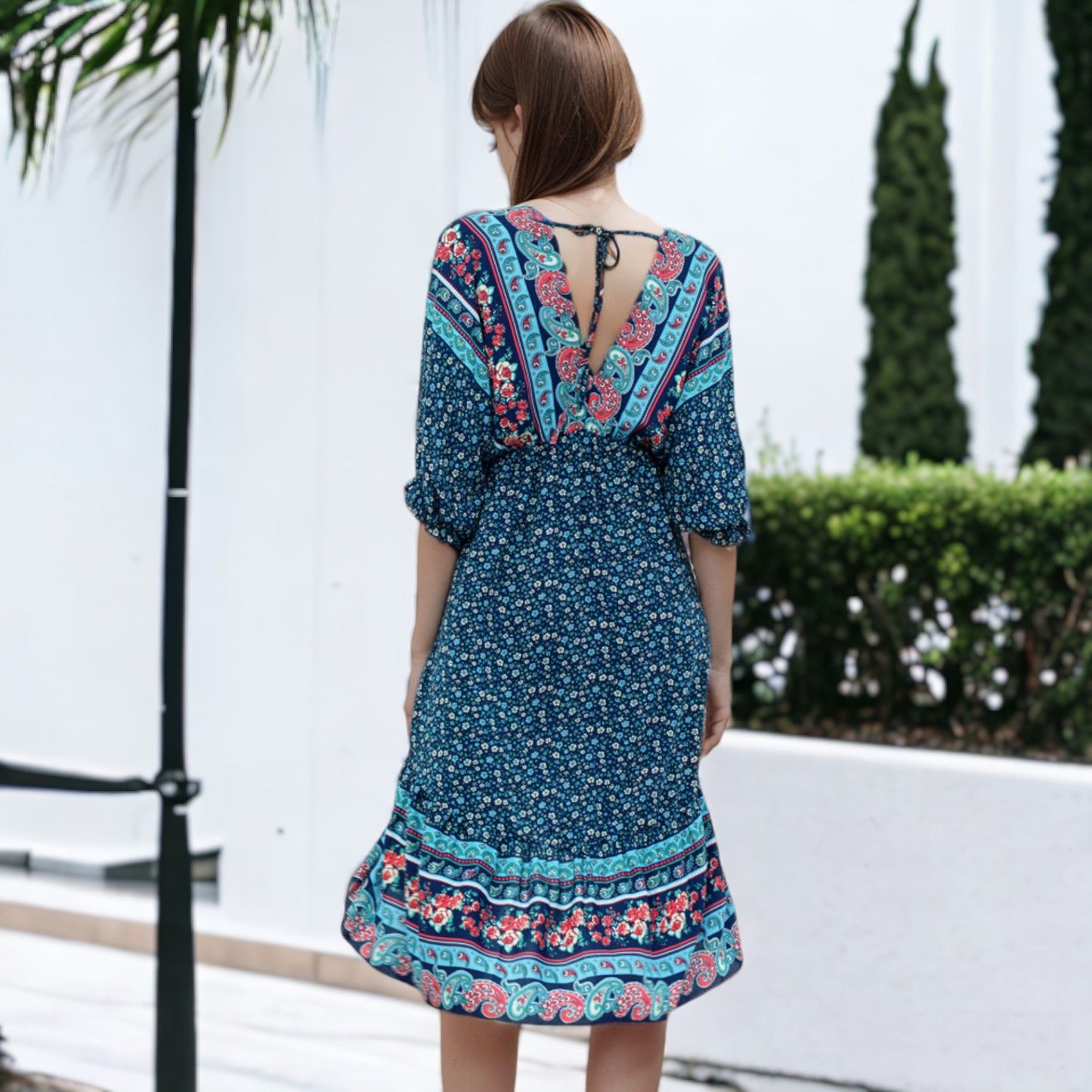 Mixed Print Asymmetrical Hem Dress