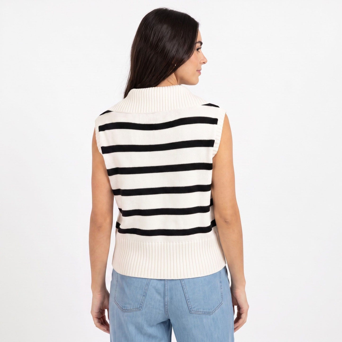 Striped Quarter Zip Sleeveless Sweater Vest