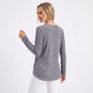 Ribbed Crew Neck Side Slit Long Sleeve Tunic Top