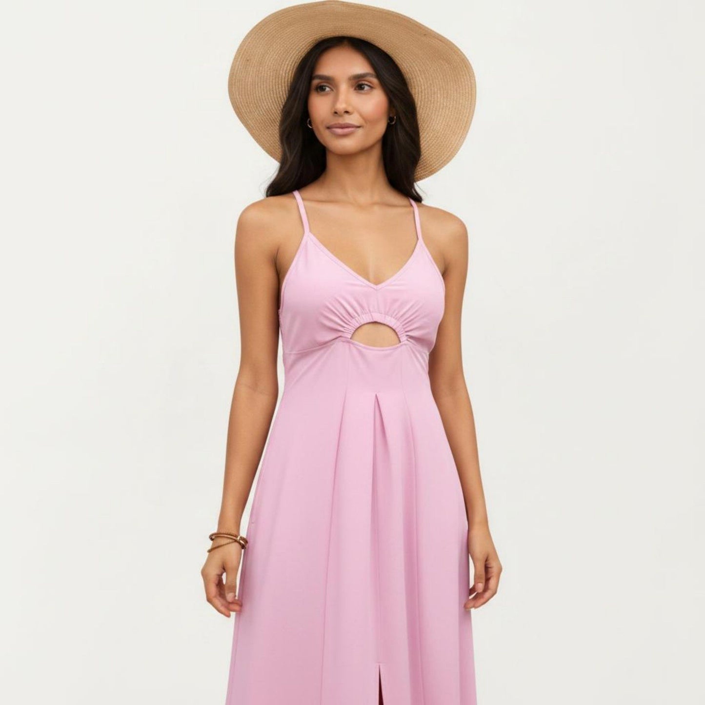 Sleeveless Maxi Dress with Cutout Front and Smocked Back