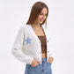 Starfish Applique Button Front V Neck Knit Cardigan Sweater