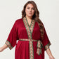 Plus Size Satin Robe with Floral Trim Belted Kimono Sleeve Long Robe Sleepwear
