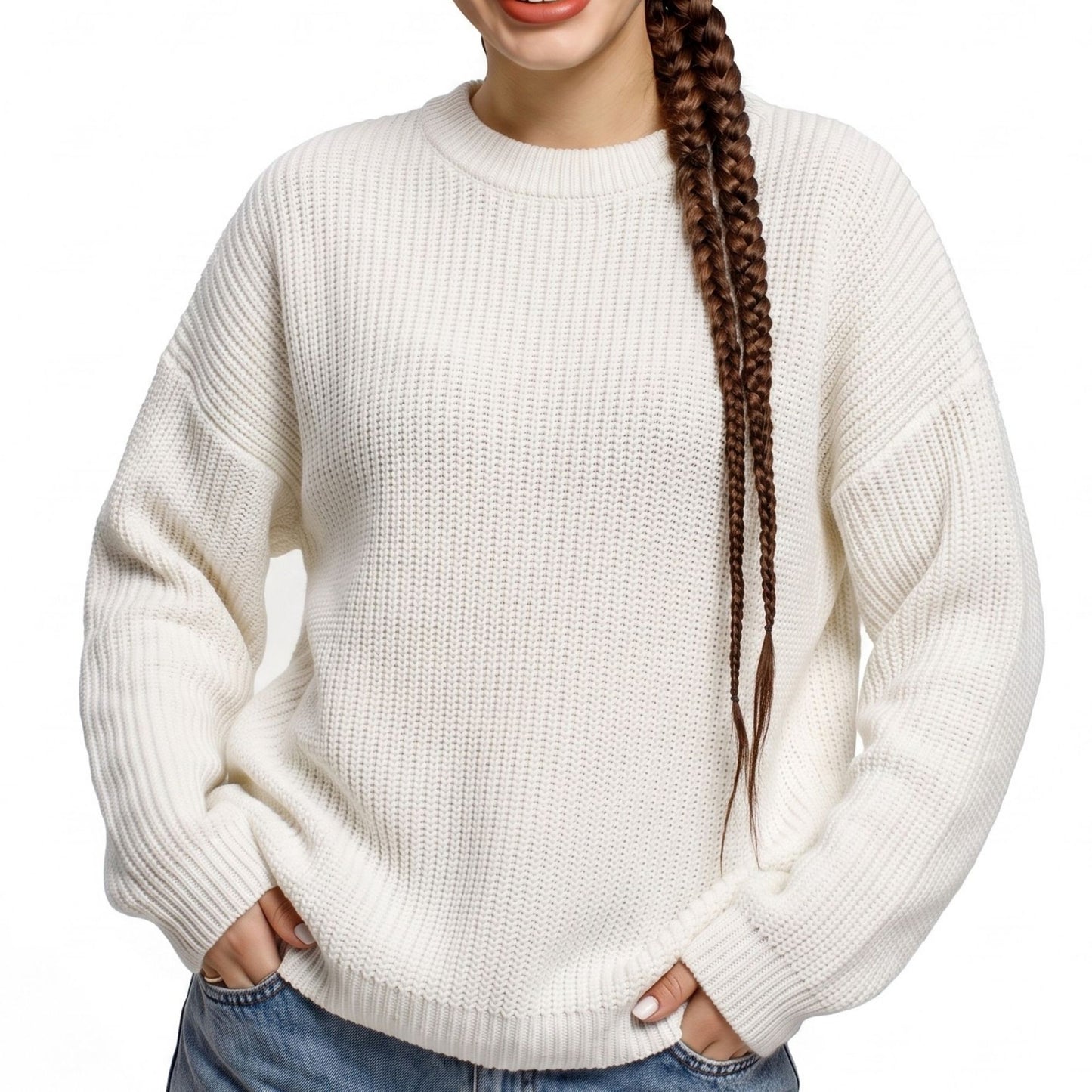 Oversized Chunky Knit Crewneck Pullover Sweater