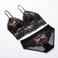 Floral Lace Longline Bralette and Matching Panty Two Piece Lingerie Set