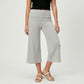 Foldover Waistband Striped Cropped Wide-Leg Trousers