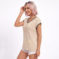 V Neck Sweater Top Contrast Trim Dolman Short Sleeve Knit