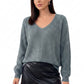V-Neck Open-Back Tie Long Sleeve Knit Sweater