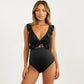 Maternity One-Piece Swimsuit with Ruffled Sleeves and Tie Front Detail