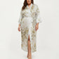 Plus Size Satin Floral Kimono Robe with Self Tie Belt Longline Open Front Lightweight Sleepwear