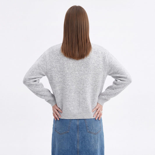 Soft Brushed Knit Crewneck Button Front Cardigan Sweater