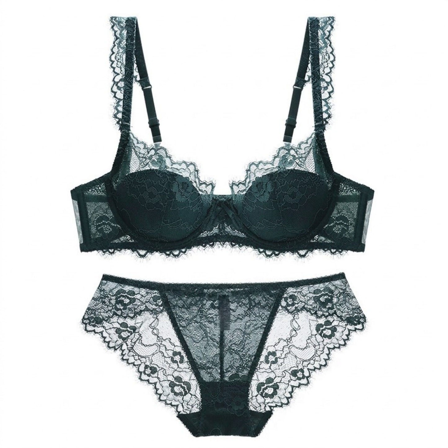 2 Piece Floral Lace Underwire Bra and Panty Lingerie Set