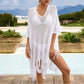 Mesh Knit Cover-Up with Tassel Hem and V-Neck Design