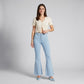 High Rise Flare Pants Button Front Stretch Wide Leg Hem Pants