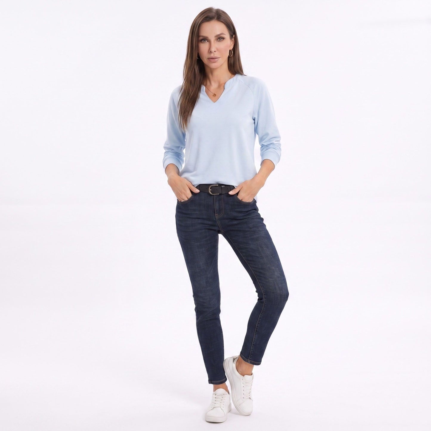 Long Sleeve V-Neck Sweatshirt with Raglan Sleeves