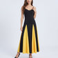 Spaghetti Strap Colorblock Fit and Flare Midi Dress