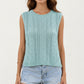 Sleeveless Cable Knit Top with Crew Neck and Ribbed Hem