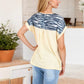 Short Sleeve Zebra Print Top with Rolled Cuffs