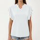 Short Sleeve Top with Flutter Ruffle Sleeves and Split V Neck Relaxed Fit Casual Shirt
