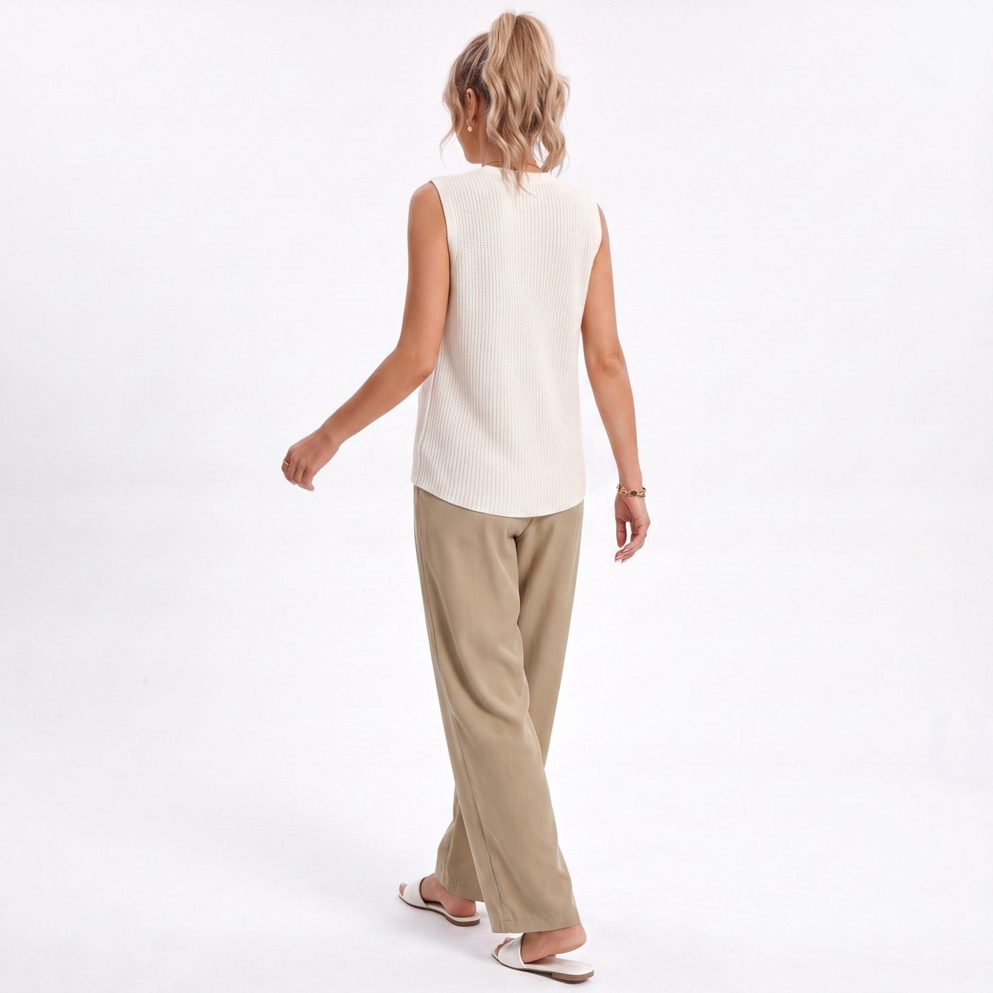 Button Front Sweater Vest V Neck Sleeveless Knit Pocket Top
