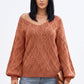 Cable Knit V-Neck Balloon Sleeve Sweater