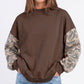 Camo Sleeve Mock Neck Long Sleeve Pullover Sweatshirt