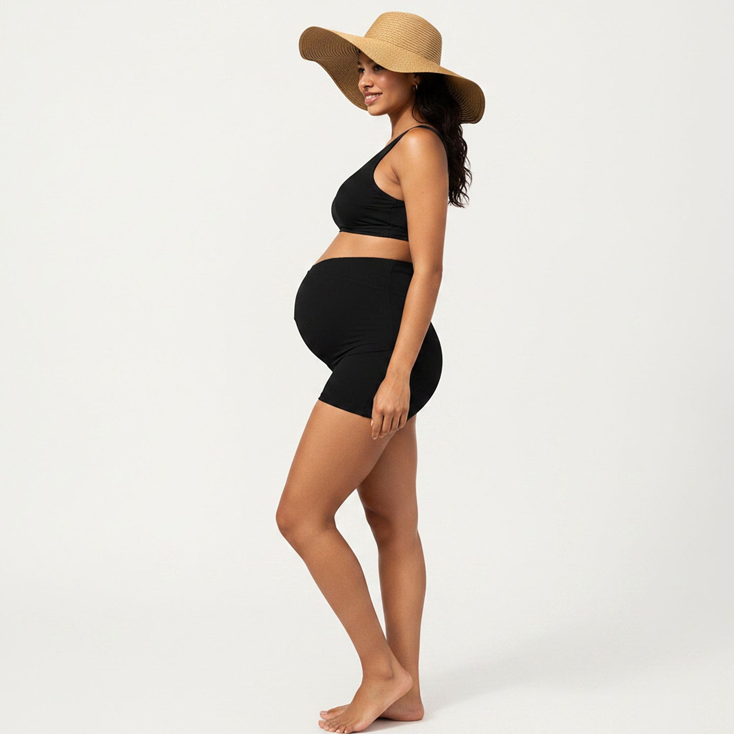 Two-Piece Maternity Swimwear Set with Cropped Tank Top and High-Waisted Shorts