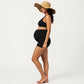 Two-Piece Maternity Swimwear Set with Cropped Tank Top and High-Waisted Shorts