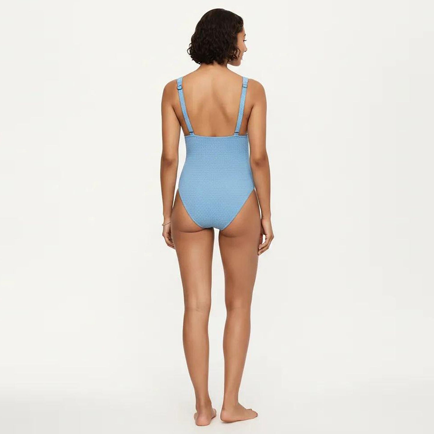 Maternity Ribbed One-Piece Swimsuit with Plunge Neckline and Side Gathering