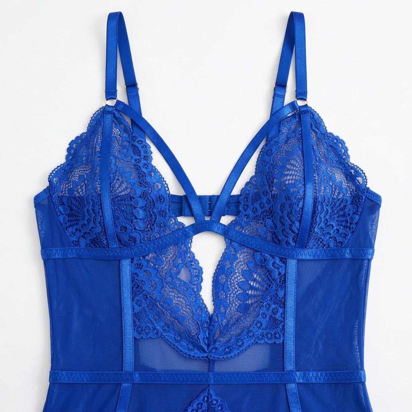 Floral Lace Mesh Bodysuit with Plunging Neckline and Open Back