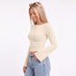 Ribbed Boat Neck Bell Sleeve Crop Top