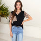 V-Neck Leopard Print Pocket Tee with Contrast Sleeves