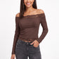 Off-the-Shoulder Lace Trim Long Sleeve Crop Top
