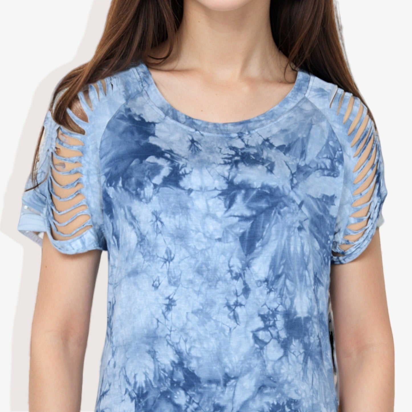 Short Sleeve Tie-Dye Top with Cut-Out Shoulder