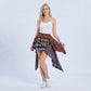 Plaid Tiered High Low Ruffle Mini Skirt with Elastic Waist