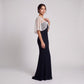 Sheer Sequin Embroidered Mesh Capelet Shrug with Scalloped Edge and Draped Short Sleeves
