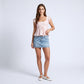 Square Neck Peplum Top with Ruffle Sleeves and Front Tie Detail