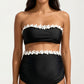 Maternity Bandeau Two-piece Swimsuit with Floral Trim and High-Waisted Bottom