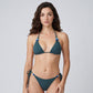 2-Piece Ribbed Triangle Halter Bikini Swimsuit with Beaded Straps Side Tie Bottoms and Smooth Stretch Fit