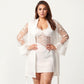 Plus Size Sheer Mesh Lace Trim Robe Lightweight Long Sleeve Sleepwear