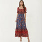 Puff Sleeve Maxi Dress with Mixed Floral Print and Border Hem