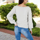 Textured Knit Sweater with Pom Pom Detailing Balloon Sleeves