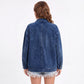 Oversized Denim Jacket Button Front Long Sleeve Jean Jacket With Patch Pockets