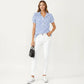 Short Sleeve Striped Blouse with Ruffle Trim V Neck Puff Sleeve Lightweight Pullover Shirt