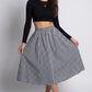 Gingham Midi Skirt with Smocked Waistband, Gathered A-Line Shape and Side Pockets