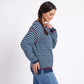 Striped Contrast Trim Drop Shoulder Long Sleeve Knit Sweater