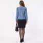 Peplum Denim Jacket Long Sleeve Button Front Jean Blazer with Ruffle Waist